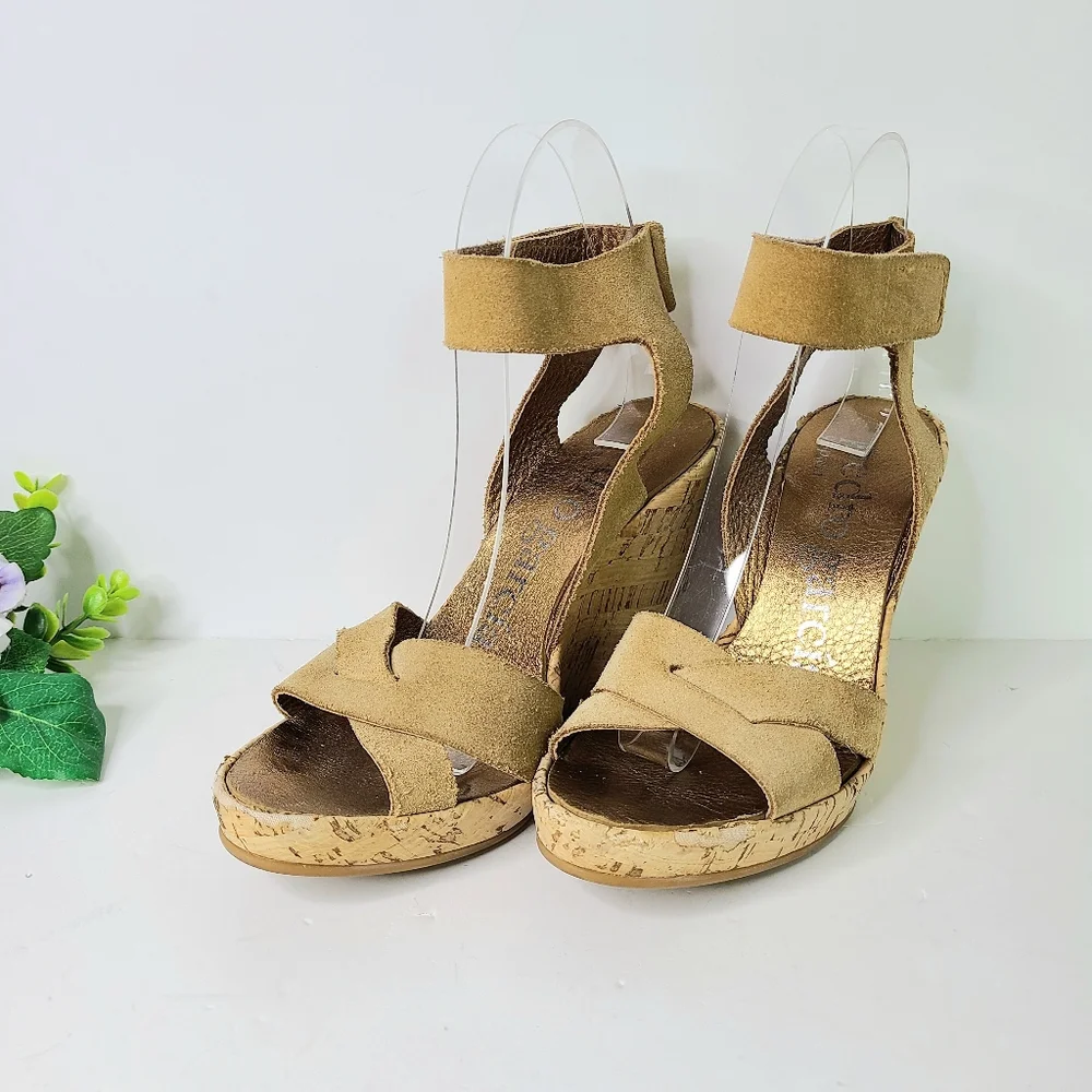 Pedro Garcia Tan Suede Ankle Strap Platform Espadrille Sandals